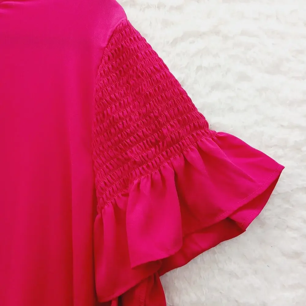 Blouse Rose Red Ruffle Sleeve Romantic Coquette Office Siren Glam Luxe Size XL - Picture 2 of 9